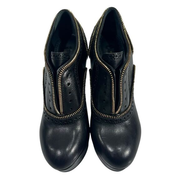 Louis Vuitton Platform Heels Size 6 Zipper Trim Pump Black Leather Authentic w s - Picture 2 of 12